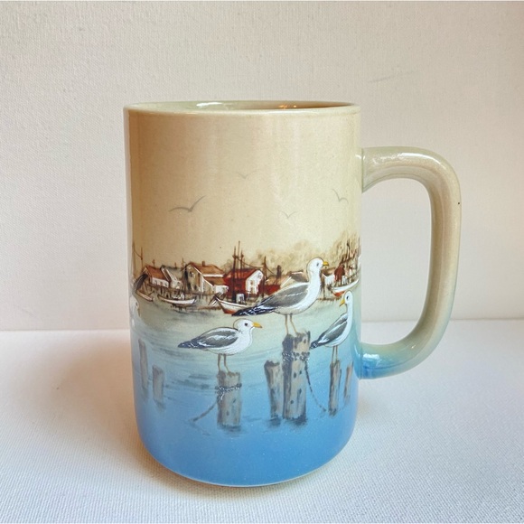 Otagiri Other - Vintage Otagiri Japan ceramic mug shore scene with seagulls boats village 14 oz
